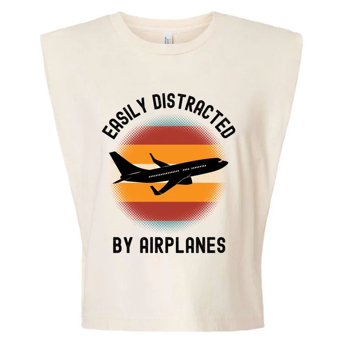 Easily Distracted By Airplanes Aviation Pilot Airplane Lover Cute Gift Garment-Dyed Women's Muscle Tee