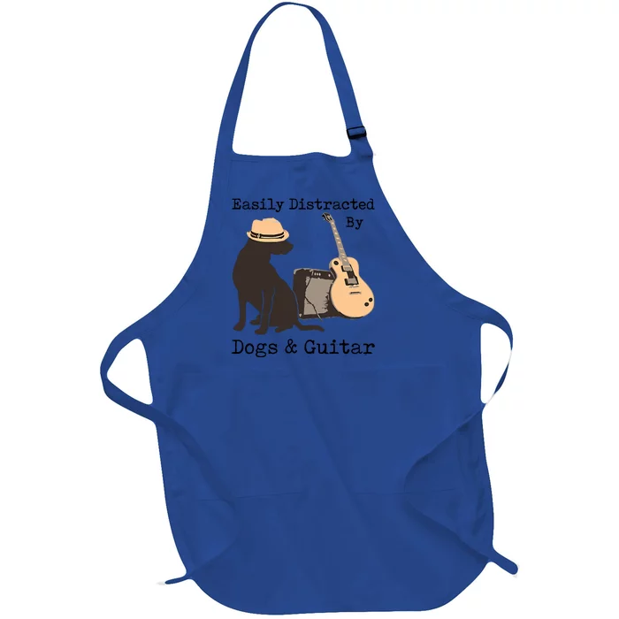 Easily Distracted By Guitar & Dogs Full-Length Apron With Pocket