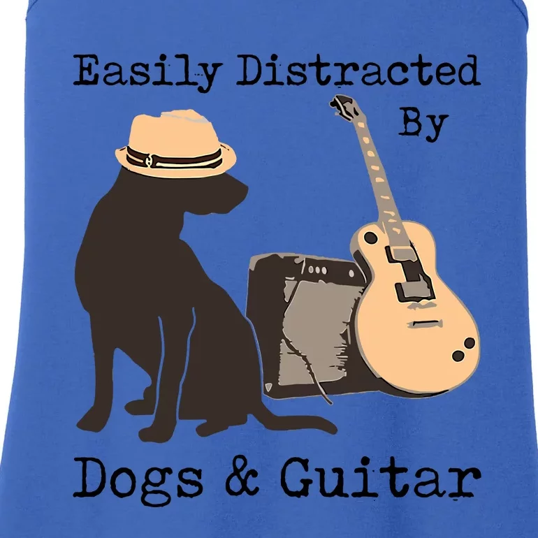 Easily Distracted By Guitar & Dogs Ladies Essential Tank