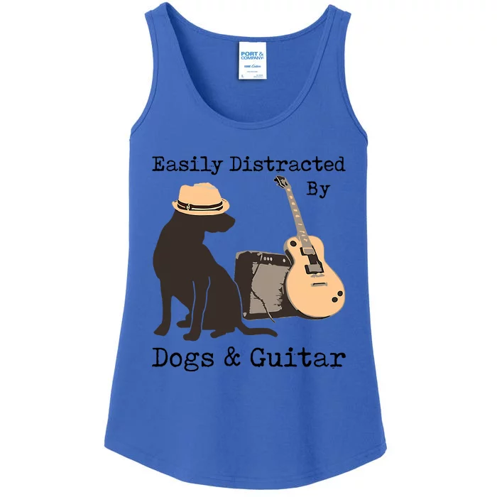 Easily Distracted By Guitar & Dogs Ladies Essential Tank