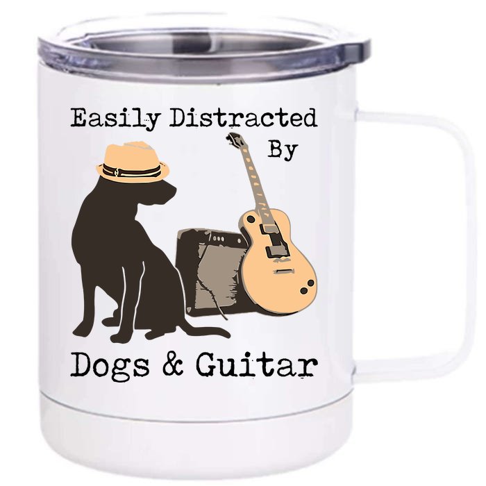 Easily Distracted By Guitar & Dogs Front & Back 12oz Stainless Steel Tumbler Cup