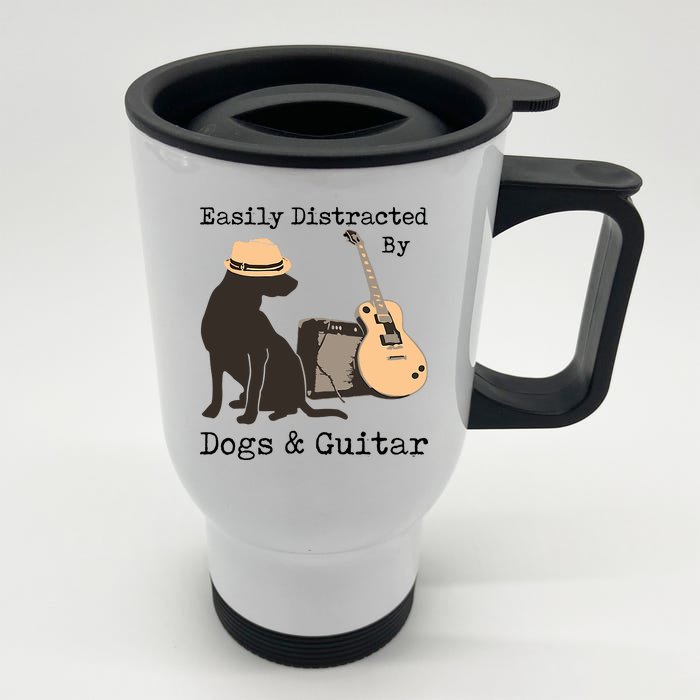 Easily Distracted By Guitar & Dogs Front & Back Stainless Steel Travel Mug