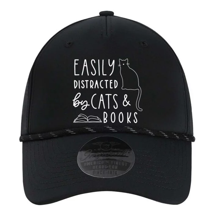 Easily Distracted By Cats And Books Funny Cat & Book Lover Performance The Dyno Cap