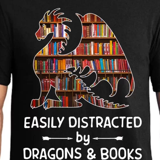 Easily Distracted By Dragon And Books Nerds Meaningful Gift Pajama Set