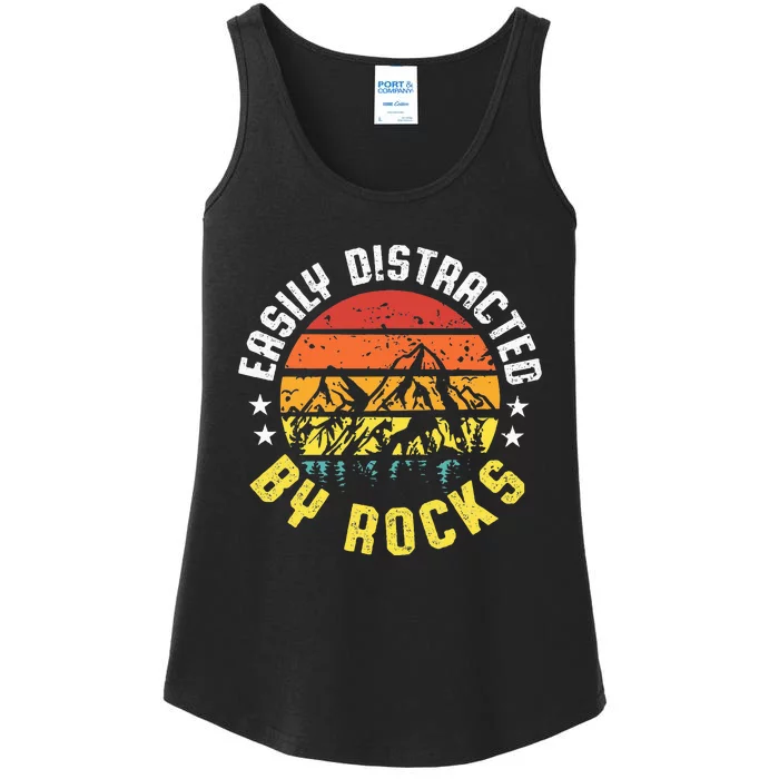 Easily Distracted By Rocks Retro Collecting Rocks Vintage Ladies Essential Tank