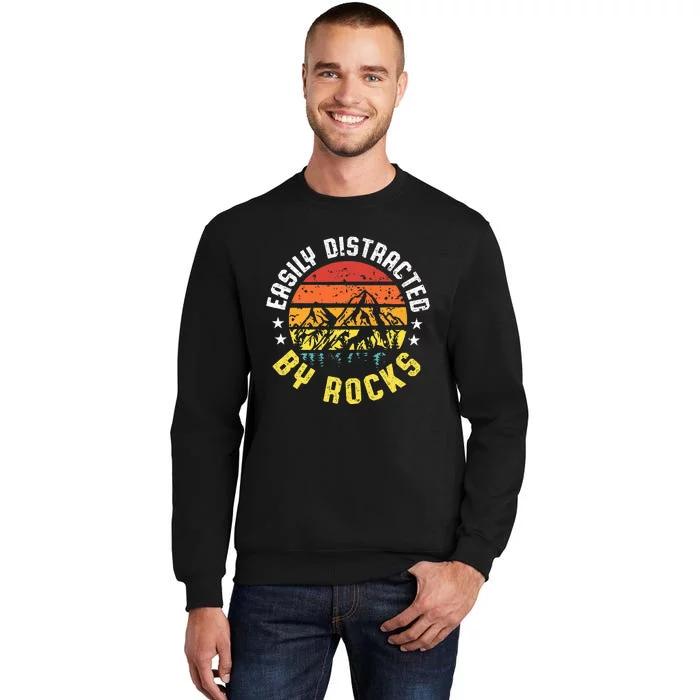 Easily Distracted By Rocks Retro Collecting Rocks Vintage Tall Sweatshirt