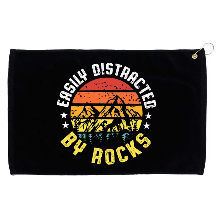 Easily Distracted By Rocks Retro Collecting Rocks Vintage Grommeted Golf Towel