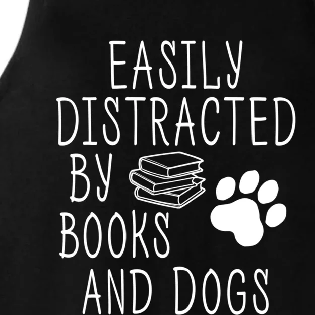 Easily Distracted By Books And Dogs Funny Geek Animal Lover Gift Ladies Tri-Blend Wicking Tank