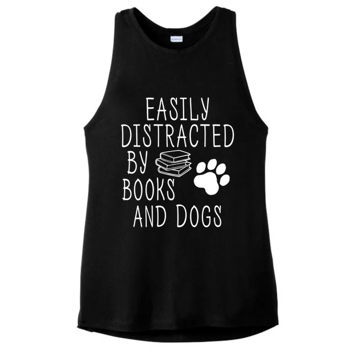 Easily Distracted By Books And Dogs Funny Geek Animal Lover Gift Ladies Tri-Blend Wicking Tank