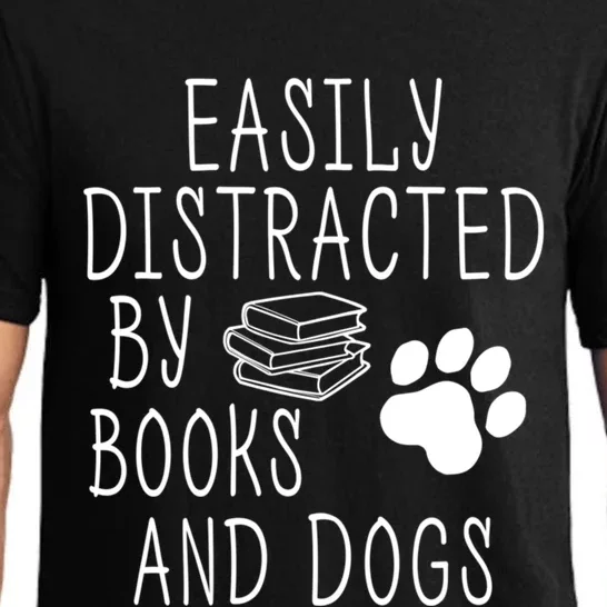 Easily Distracted By Books And Dogs Funny Geek Animal Lover Gift Pajama Set