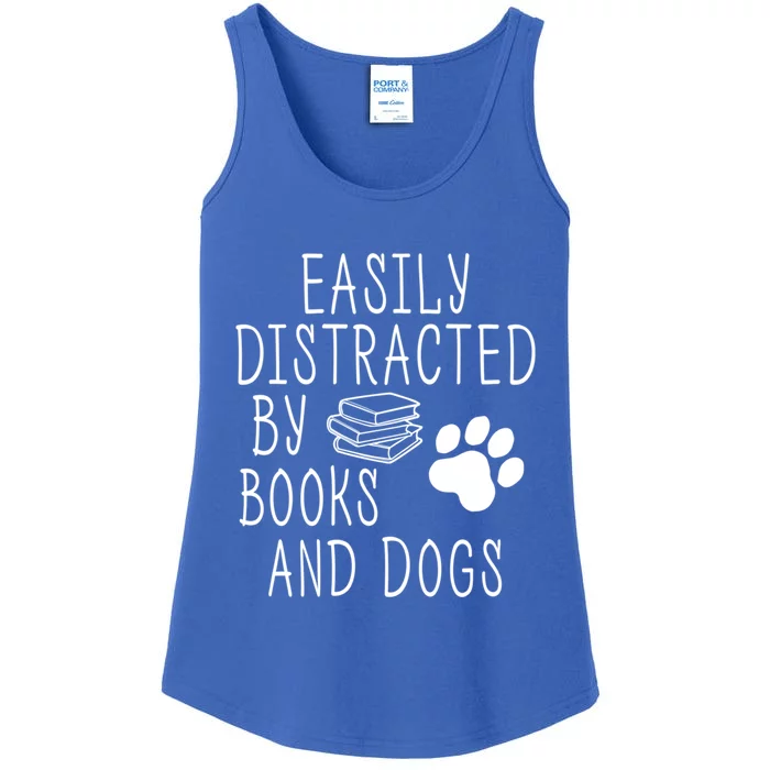 Easily Distracted By Books And Dogs Funny Geek Animal Lover Gift Ladies Essential Tank