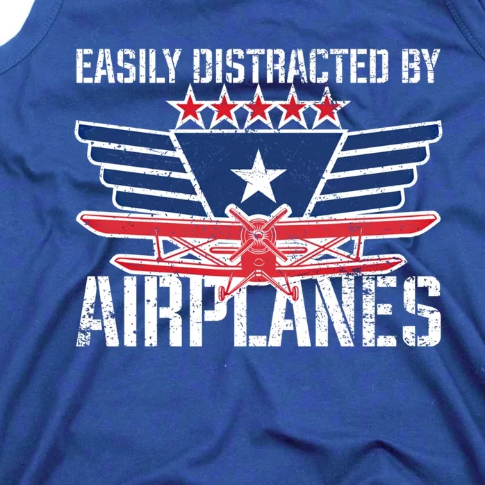 Easily Distracted By Airplanes For Pilot Pun And Plane Humor Funny Gift Tank Top