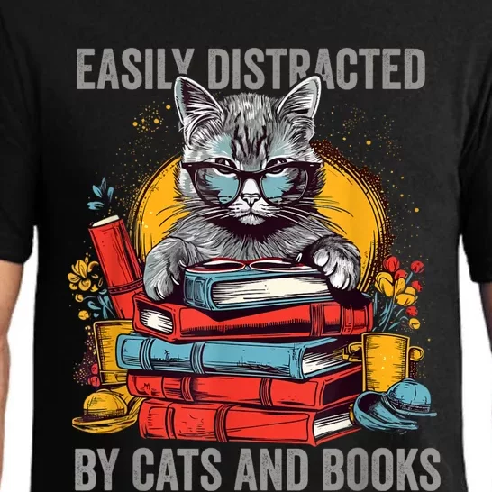 Easily Distracted By Cats And Books Book Lovers Pajama Set