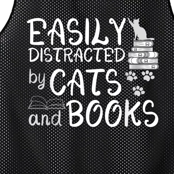 Easily Distracted By Cats And Books Funny Book Lover Mesh Reversible Basketball Jersey Tank