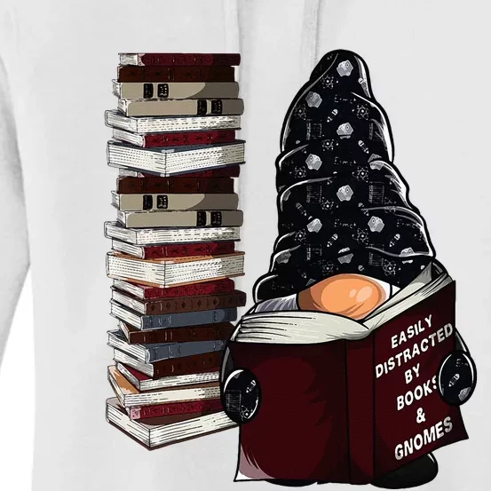 Easily Distracted By Books & Gnomes Garden Gnome Book Lover Women's Pullover Hoodie