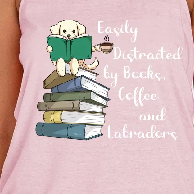 Easily Distracted By Books Coffee Labs Labrador Dog Lover Funny Gift Women's Knotted Racerback Tank