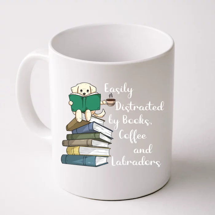 Easily Distracted By Books Coffee Labs Labrador Dog Lover Funny Gift Front & Back Coffee Mug