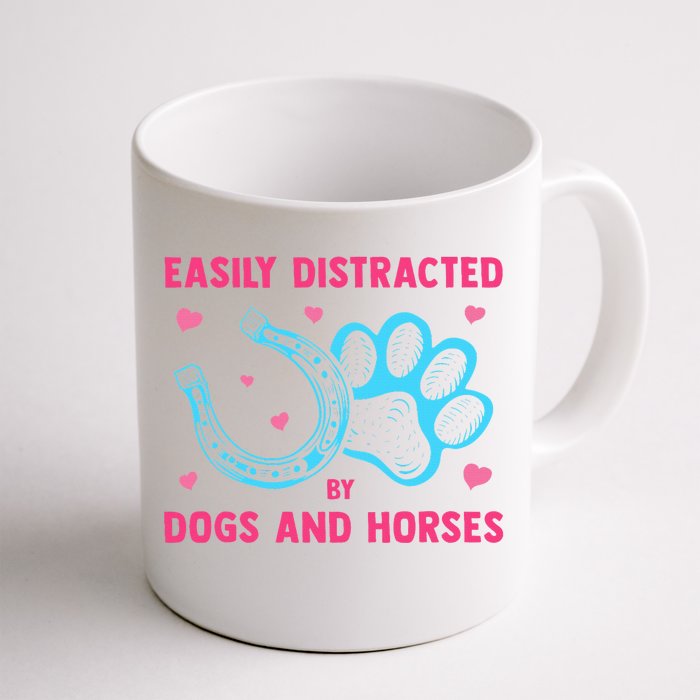 Easily Distracted By Dogs And Horses Funny Farm Animal Lover Front & Back Coffee Mug