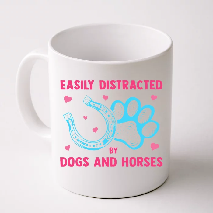 Easily Distracted By Dogs And Horses Funny Farm Animal Lover Front & Back Coffee Mug