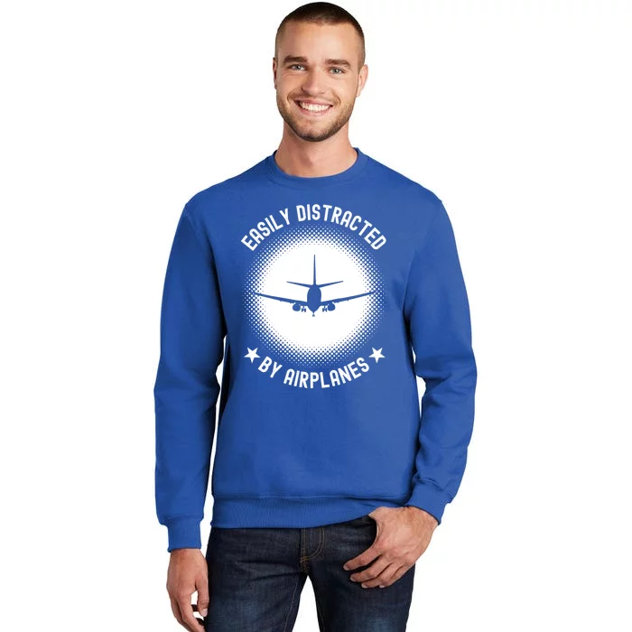 Easily Distracted By Airplanes Funny Flying Plane Gift Tall Sweatshirt