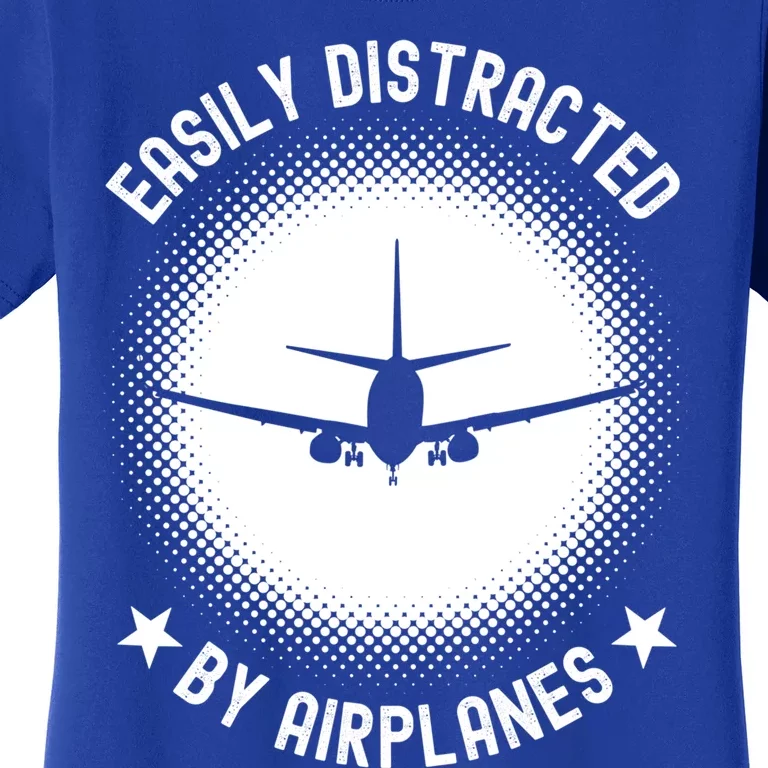 Easily Distracted By Airplanes Funny Flying Plane Gift Women's T-Shirt