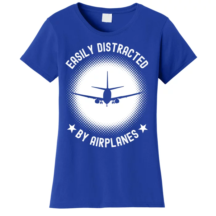 Easily Distracted By Airplanes Funny Flying Plane Gift Women's T-Shirt