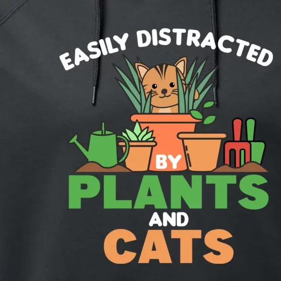 Easily Distracted By Plants And Cats Cute Cat With Flowers Performance Fleece Hoodie