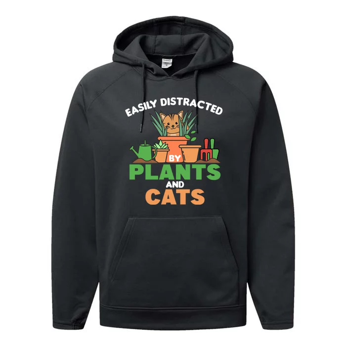 Easily Distracted By Plants And Cats Cute Cat With Flowers Performance Fleece Hoodie