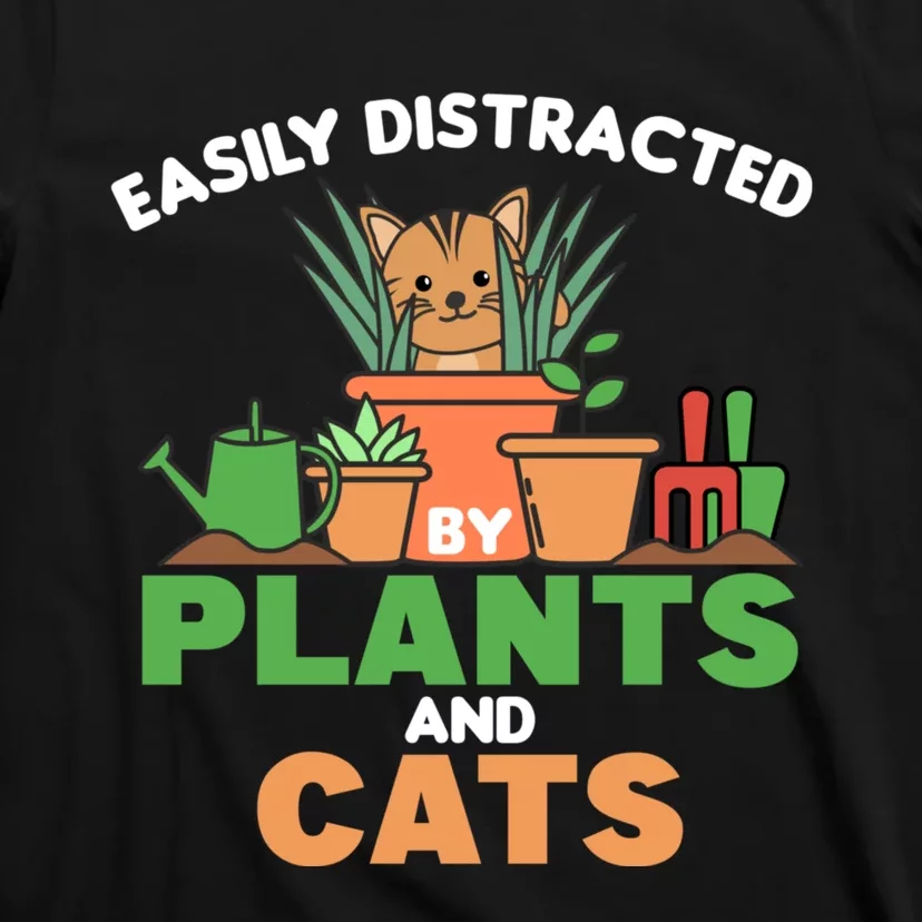 Easily Distracted By Plants And Cats Cute Cat With Flowers T-Shirt