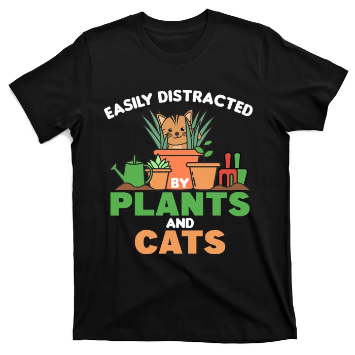 Easily Distracted By Plants And Cats Cute Cat With Flowers T-Shirt