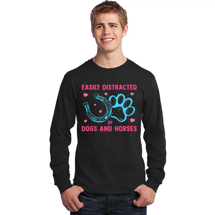 Easily Distracted By Dogs And Horses Animal Lover Long Sleeve Shirt