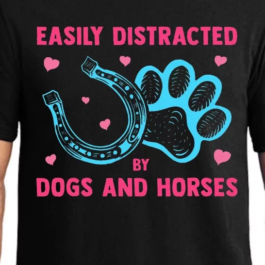 Easily Distracted By Dogs And Horses Animal Lover Pajama Set