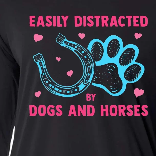 Easily Distracted By Dogs And Horses Animal Lover Cooling Performance Long Sleeve Crew