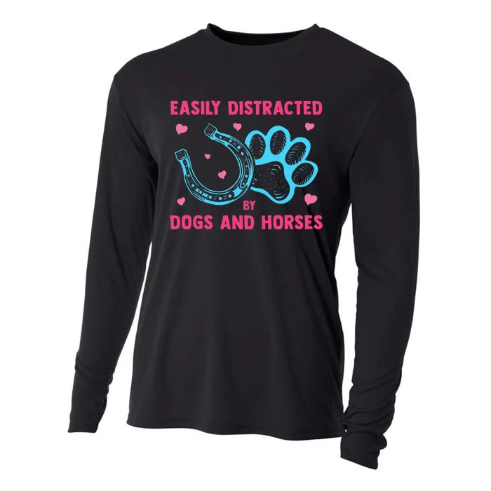 Easily Distracted By Dogs And Horses Animal Lover Cooling Performance Long Sleeve Crew