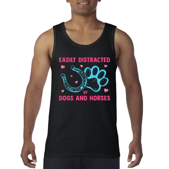 Easily Distracted By Dogs And Horses Animal Lover Tank Top