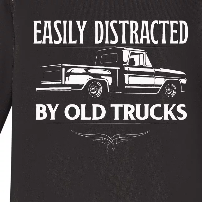 Easily Distracted By Old Pick Up Trucks Classic Pickup Baby Long Sleeve Bodysuit