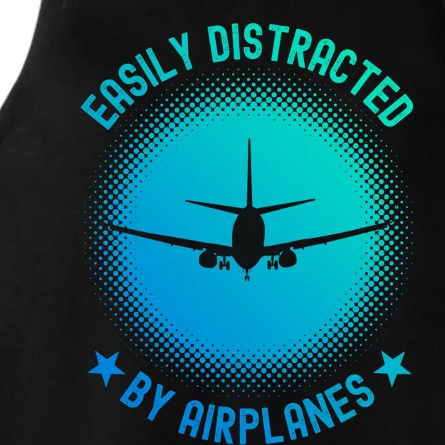 Easily Distracted By Airplanes Funny Flying Plane Gift Ladies Tri-Blend Wicking Tank