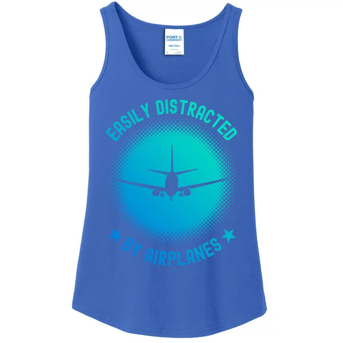 Easily Distracted By Airplanes Funny Flying Plane Gift Ladies Essential Tank