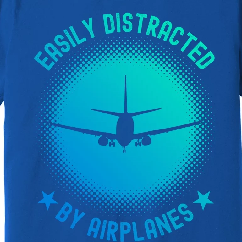 Easily Distracted By Airplanes Funny Flying Plane Gift Premium T-Shirt