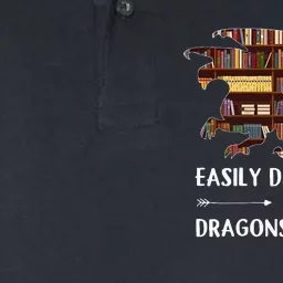 Easily Distracted By Dragon And Books Funny Softstyle Adult Sport Polo