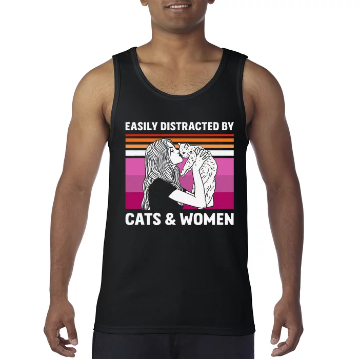 Easily Distracted By Cats And Women Funny For Lesbian Pride Tank Top