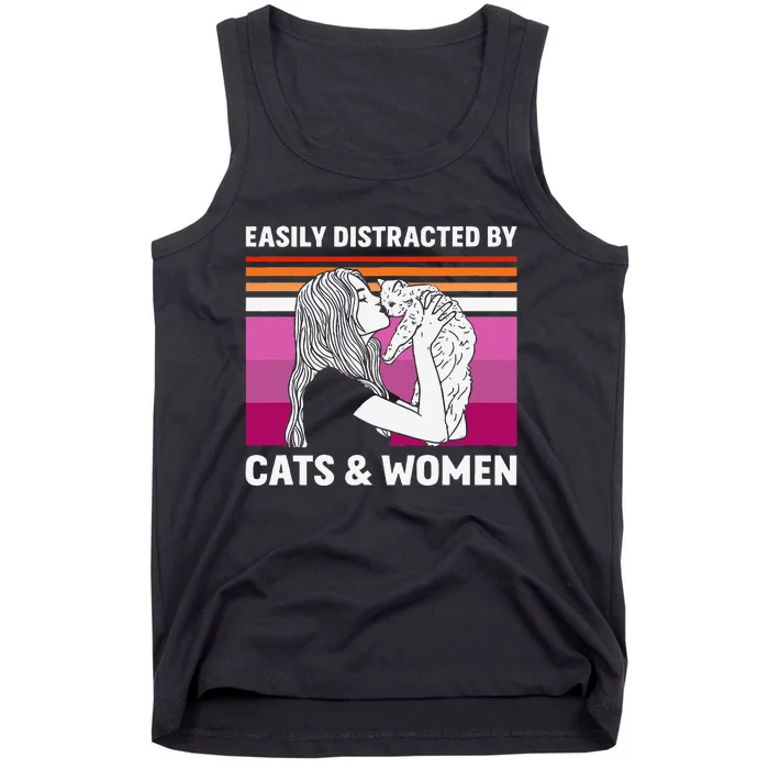 Easily Distracted By Cats And Women Funny For Lesbian Pride Tank Top