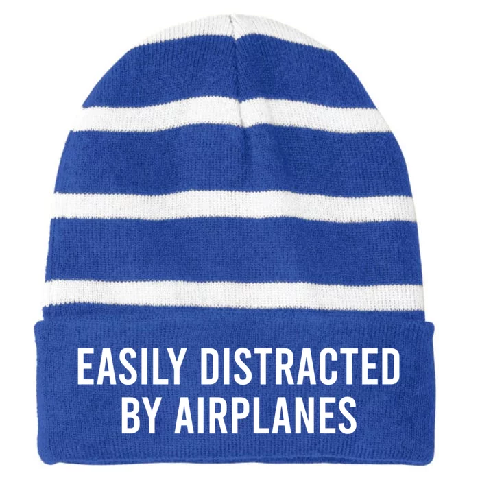 Easily Distracted By Airplanes Funny Pilot Gift Striped Beanie with Solid Band