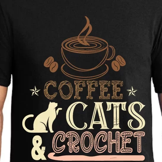 Easily Distracted By Crochet And Coffee Crochet Cats Lovers Pajama Set