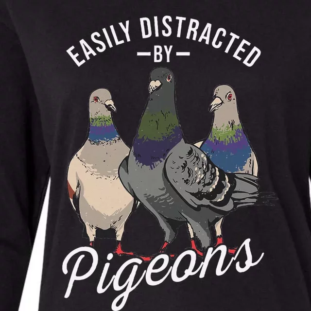 Easily Distracted By Pigeons Pigeon Lover Womens Cotton Relaxed Long Sleeve T-Shirt