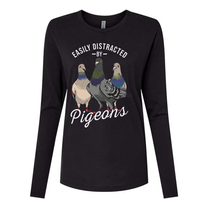 Easily Distracted By Pigeons Pigeon Lover Womens Cotton Relaxed Long Sleeve T-Shirt