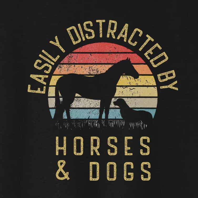 Easily Distracted By Horses And Dogs I Like Heart Horse Dog Women's Crop Top Tee