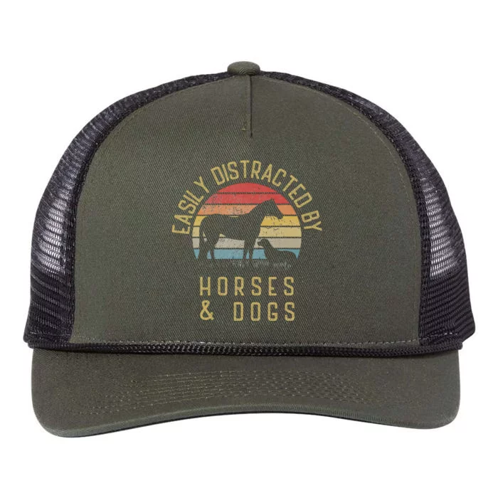 Easily Distracted By Horses And Dogs I Like Heart Horse Dog Retro Rope Trucker Hat Cap