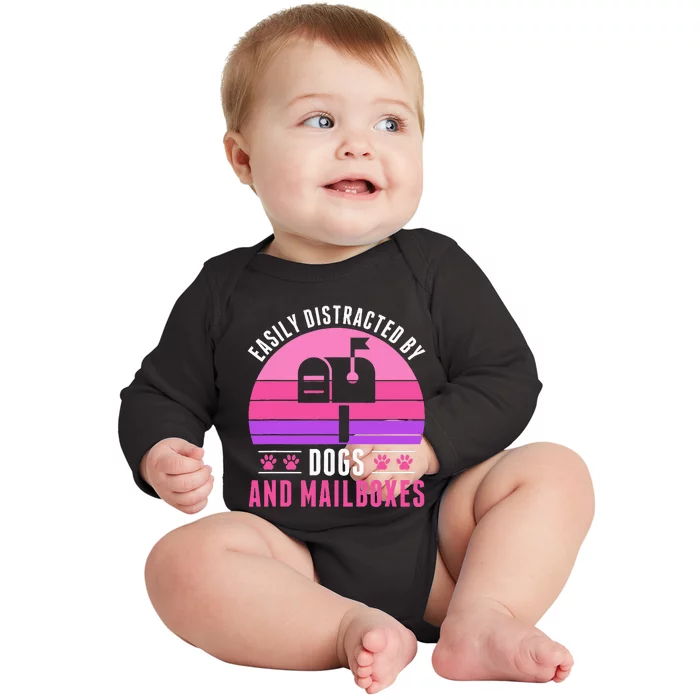 Easily Distracted By Mailboxes And Dogs Mail Lady Baby Long Sleeve Bodysuit