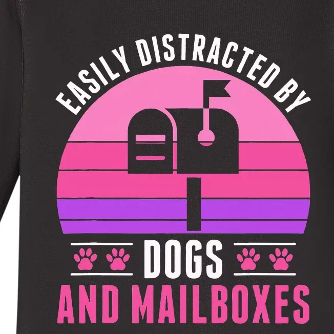 Easily Distracted By Mailboxes And Dogs Mail Lady Baby Long Sleeve Bodysuit